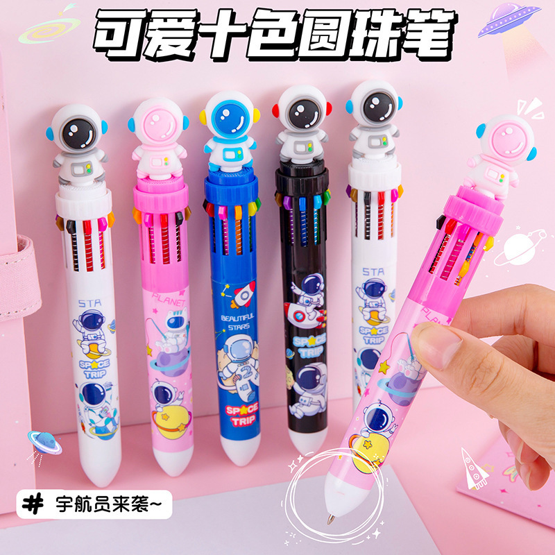 Children's Gift Cartoon Astronaut Ten-Color Ballpoint Pen Student Prize Stationery High-Value Multi-Color Press Pen