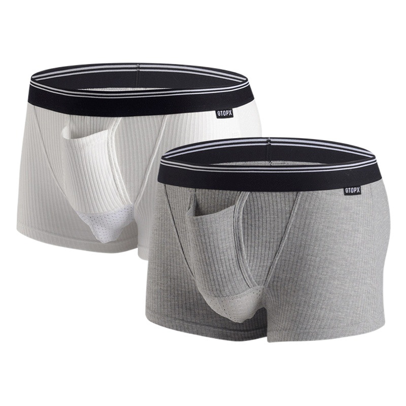 Men's Ribbed Breathable Sports Breathable Bullet Separation Boxer Briefs Cross-Border Foreign Trade Summer High Elastic Boxer Briefs
