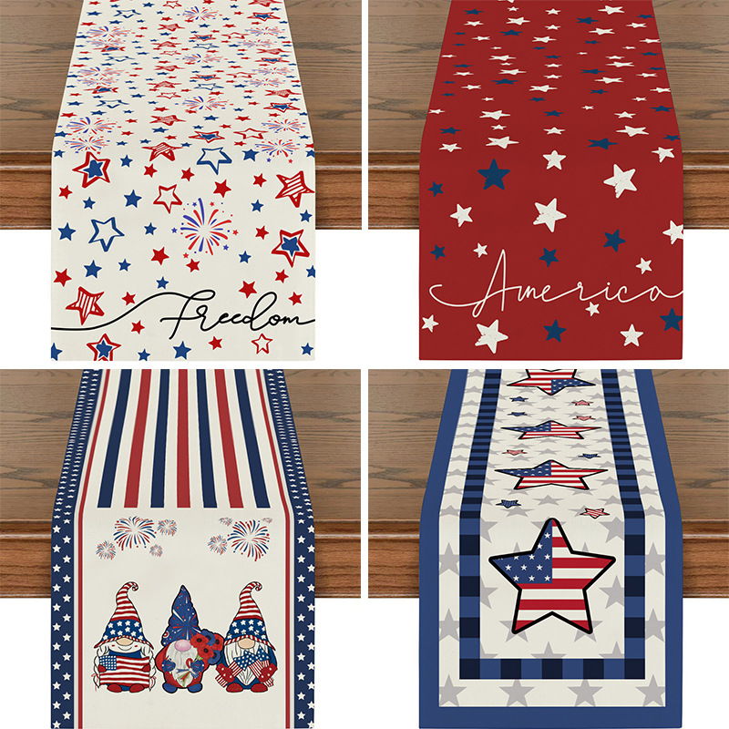 Explosions US Independence Day Decorative Table Runner Linen Star-stripe Printed Tablecloth Patriot Holiday Atmosphere Table Runner