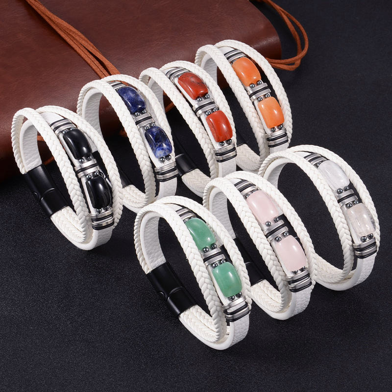 European and American Cross-border Hot Sale Tiger Eye Bracelet Men's Multi-layer Woven Bracelet Stainless Steel Magnet Buckle Bracelet Vintage Jewelry