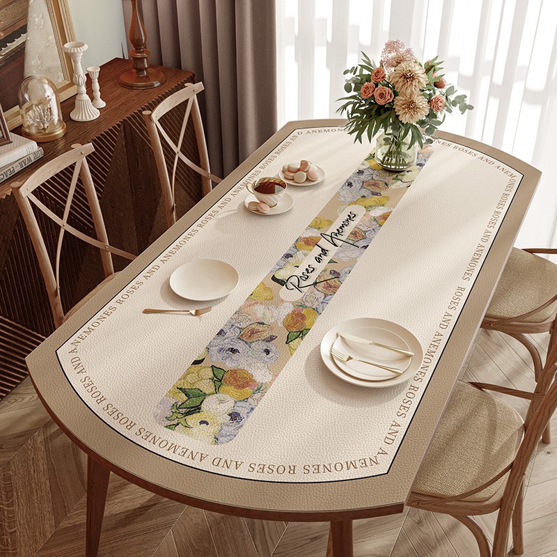 American Oval tablecloth retractable round table waterproof oil-proof anti-scald disposable high-grade leather table mat
