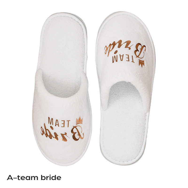 Picture of Wedding Pajamas Party Slippers Gold English Bronzing Letters Bride Bridesmaid Wholesale
