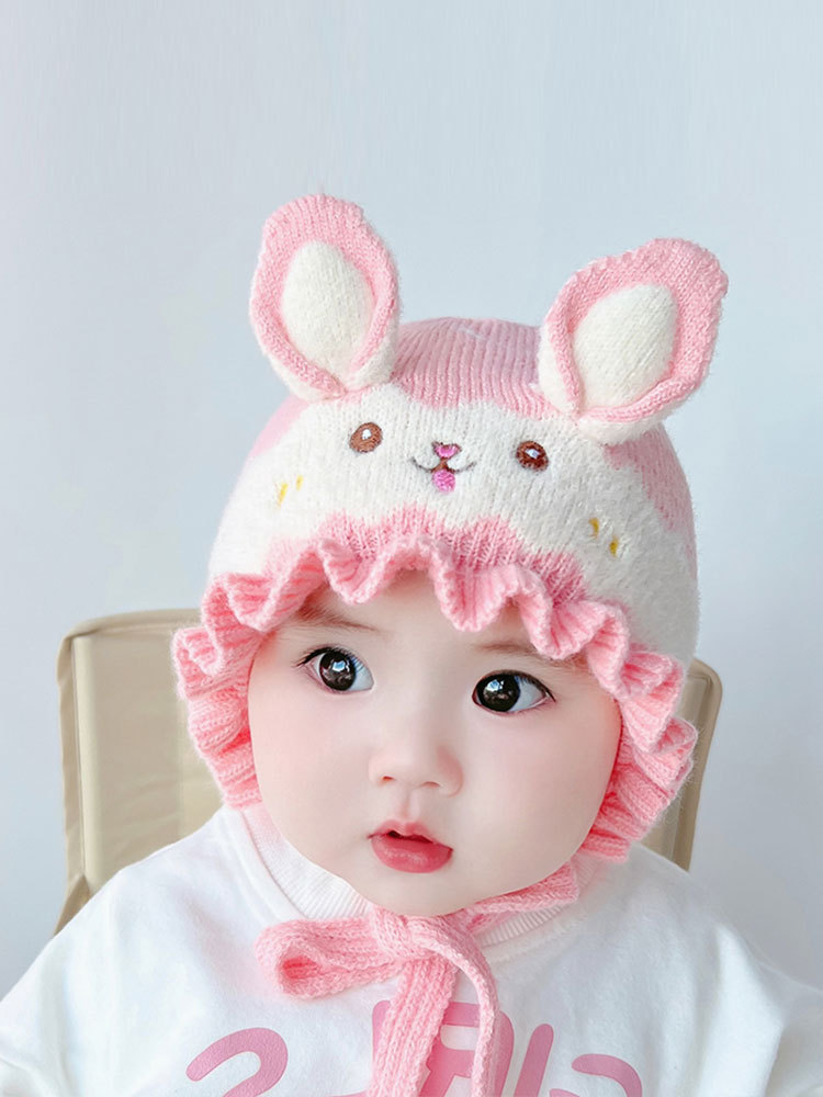 Baby hat autumn and winter princess baby girl knitted wool hat cute super cute baby girl ear protection cap tide