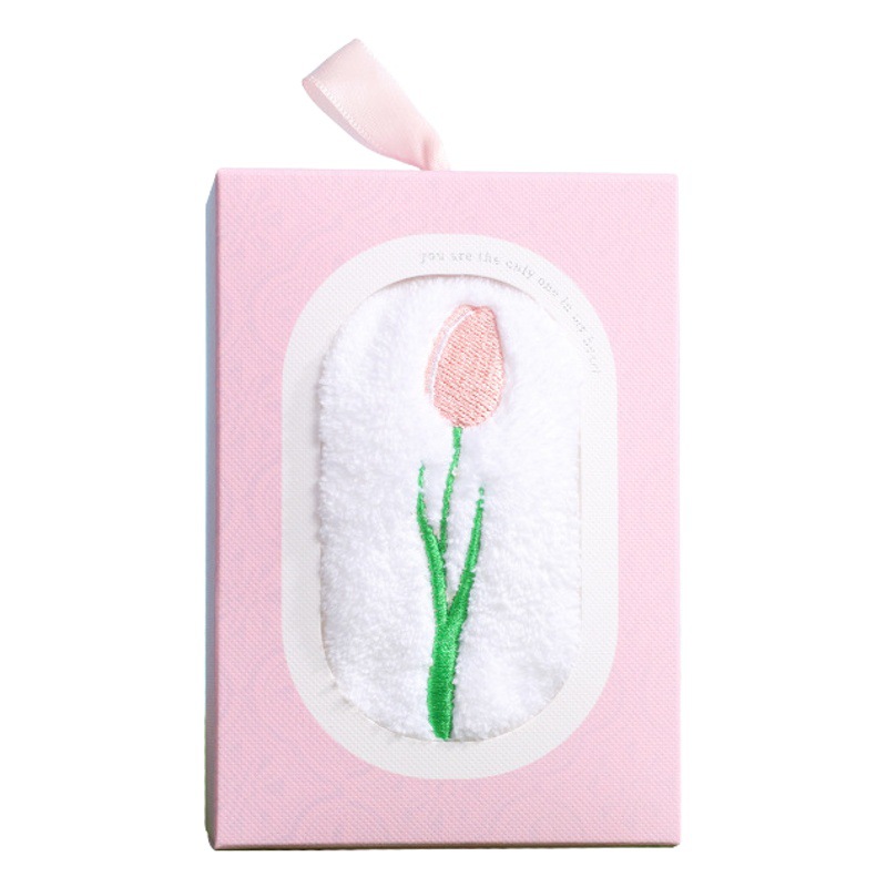 Tulip embroidery towel hand gift box coral fleece towel wedding annual advertising gift towel