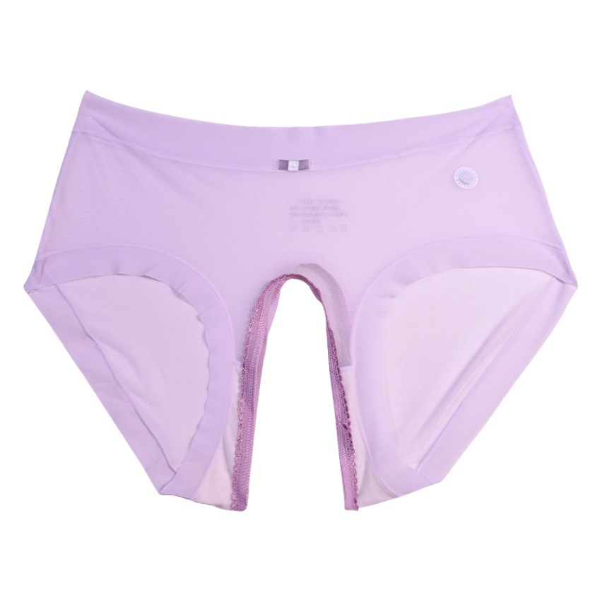 Hot Mid-Waist Free Split Panties Women's Open File Temptation Lace Sexy Flirting Transparent Full Dew Perspective Thin