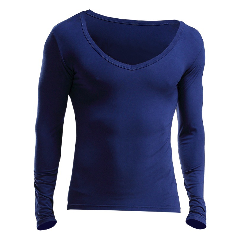 Men's Warm Clothes Large V-neck Thermal Underwear Single Thin Autumn Clothes Autumn and Winter Long Sleeve Base Shirt Cotton Top