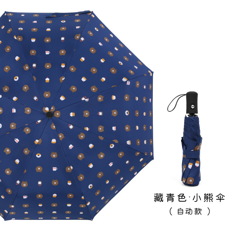 Picture of Full-Automatic Umbrella Women's Sunny and Rainy Dual-Use Simple Black and White Plaid Sunscreen and UV Protection Folding Umbrella for Students