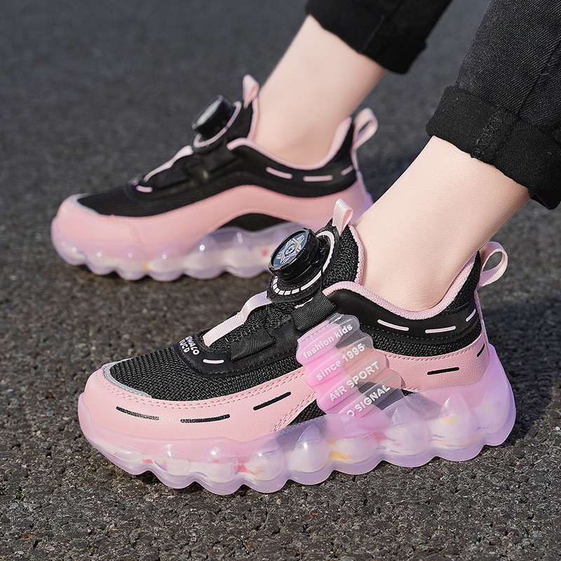 Button Shoes children's shoes 2024 new boys sneaker girls casual shoes popcorn soft bottom mesh student running shoes
