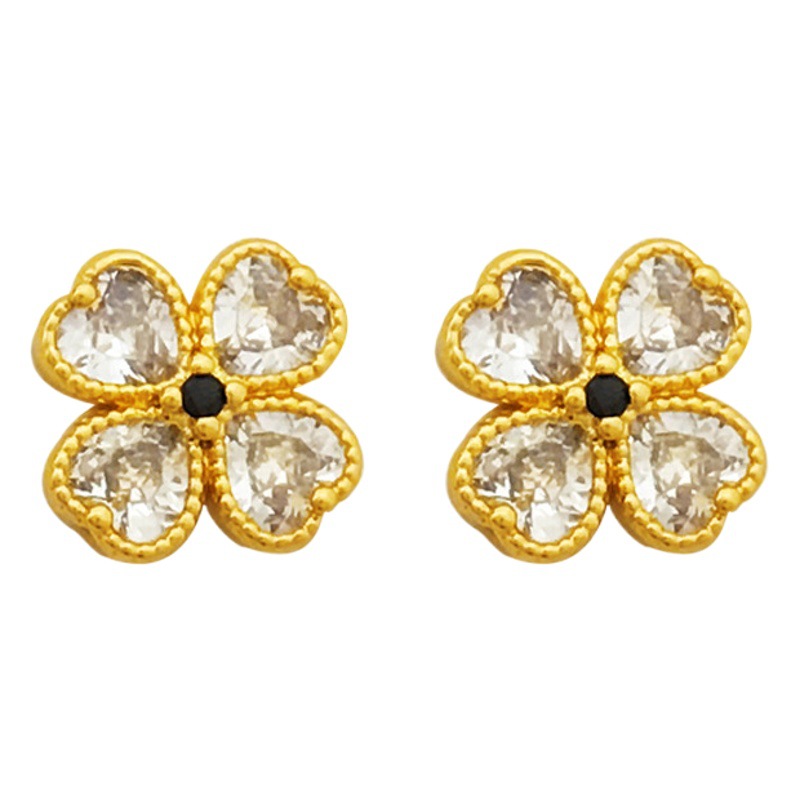 Copper Plated Real Gold S925 Silver Needle Korean ins Style Love Flower Zircon Earrings Sweet Small Earrings Women's 1366