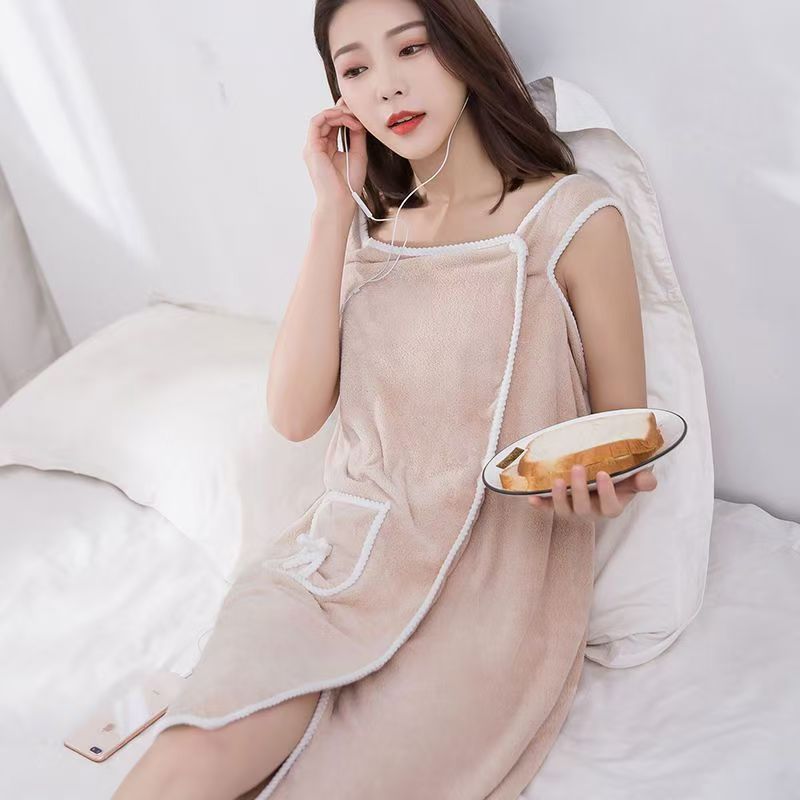 Picture of Bath Skirt Wearing Bath Towel Gown Women's Coral Fleece Sling Bath Skirt Bathrobe Factory in stock Absorbent Bath Large Bath Towel Skirt