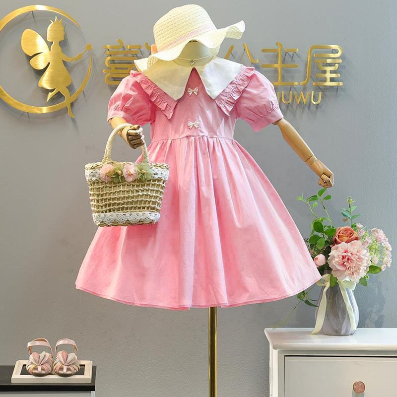 Girls' dress Summer 2024 New Style Children's Girls' Big Children's Wear Girls Summer Doll Collar Princess Skirt