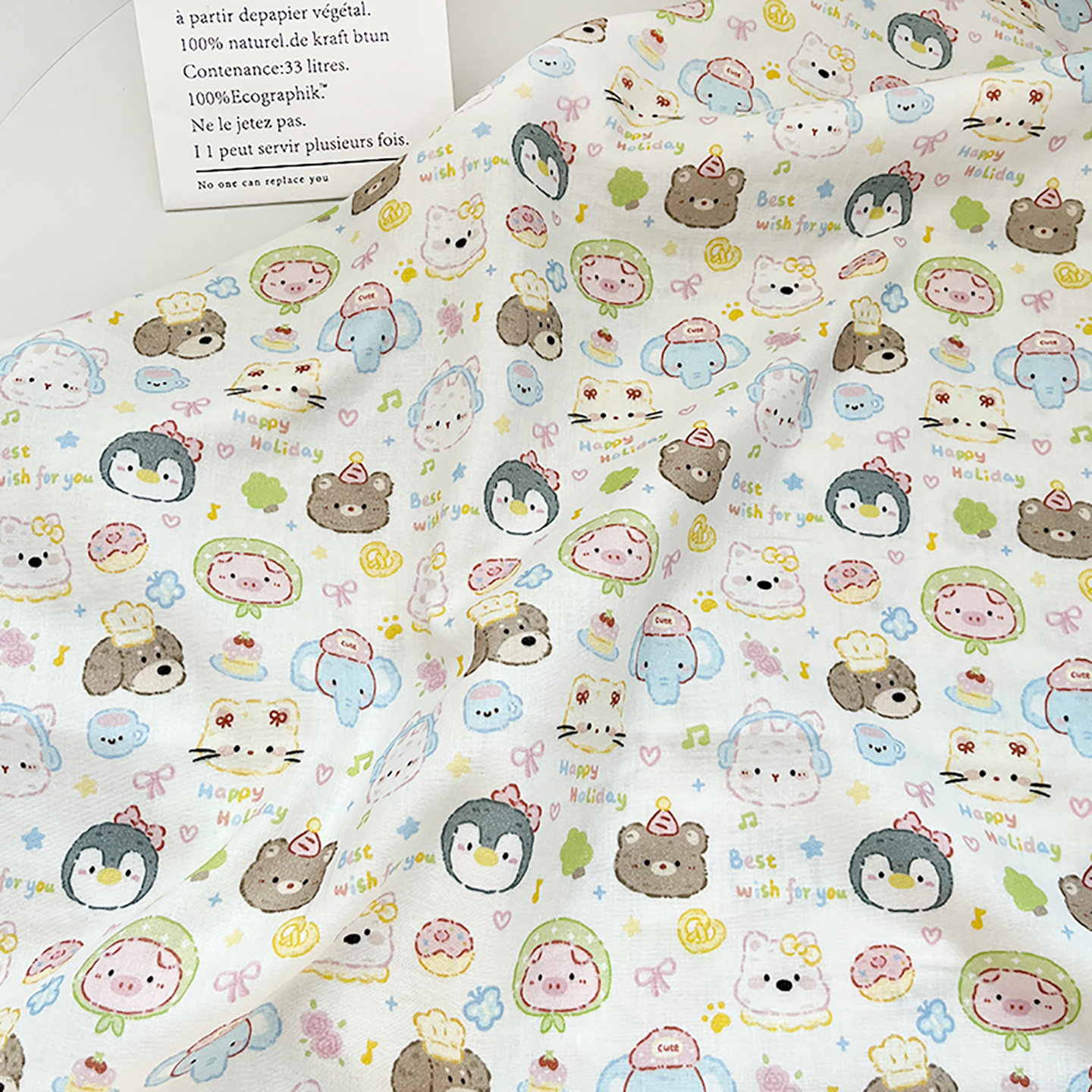 Penguin Animal Head Cotton Fabric Maternal and Infant Grade Double-Layer Gauze Fabric Printed Baby Clothing Pajamas Fabric