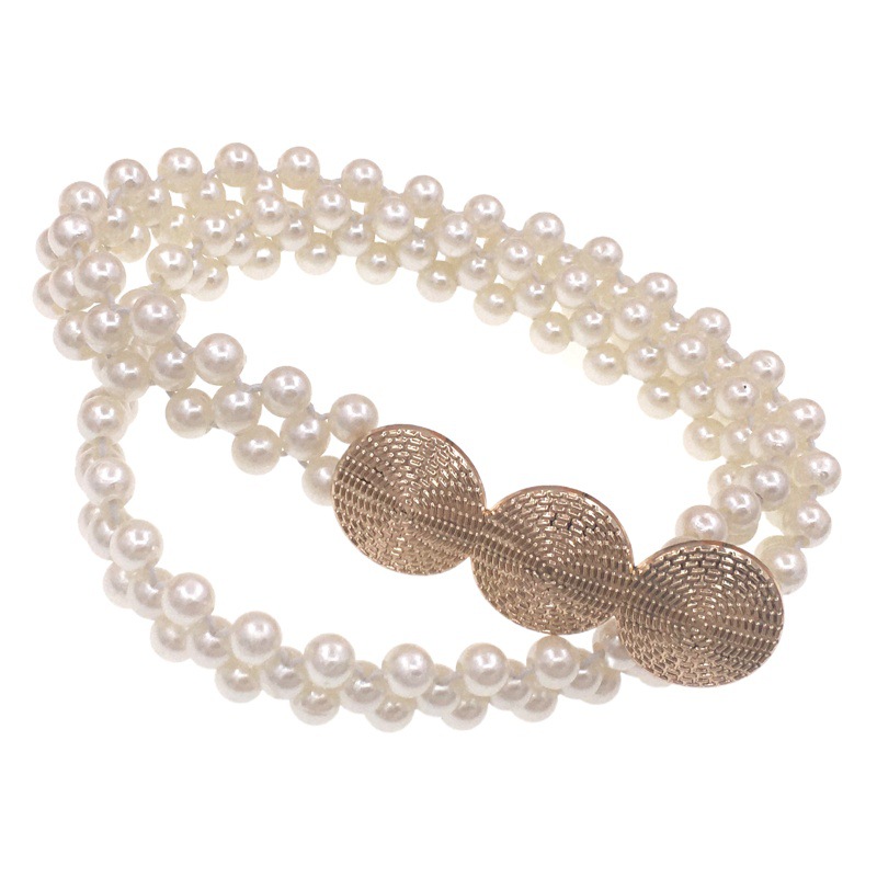 New Metal Spring Women's Belt Fashion Elastic Imitation Pearl Chain Women Accessories Belt
