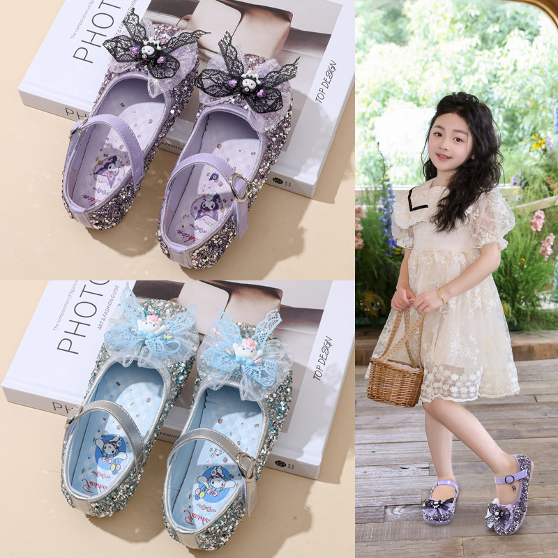 2025 new girls shoes crystal spring and autumn girls princess shoes dance catwalk all-match foreign style soft bottom leather shoes