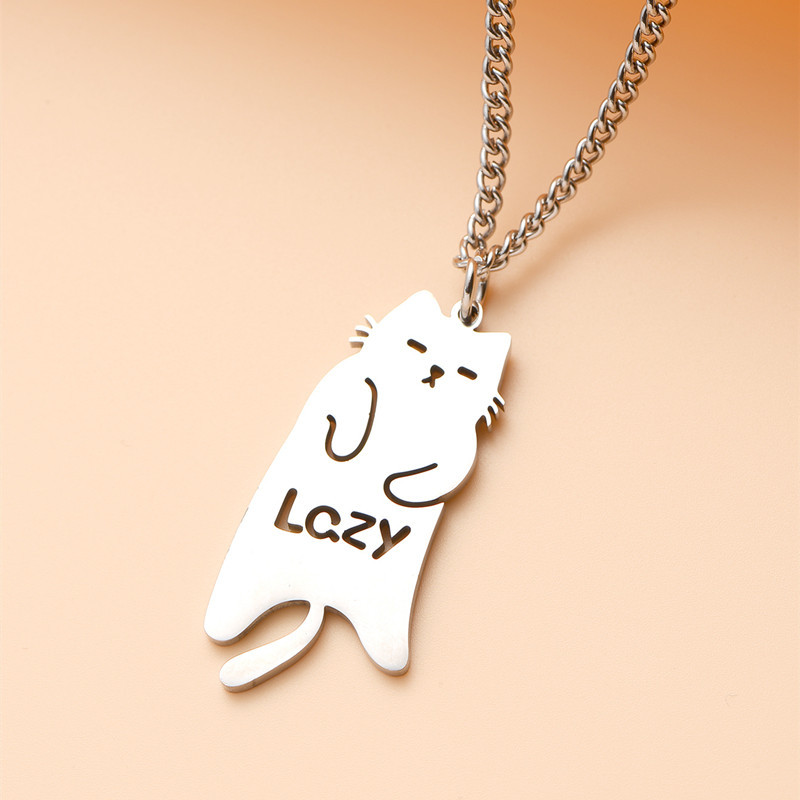 Picture of Charming color jewelry fashion stainless steel Lazy kitten pendant cute cat sweater long necklace