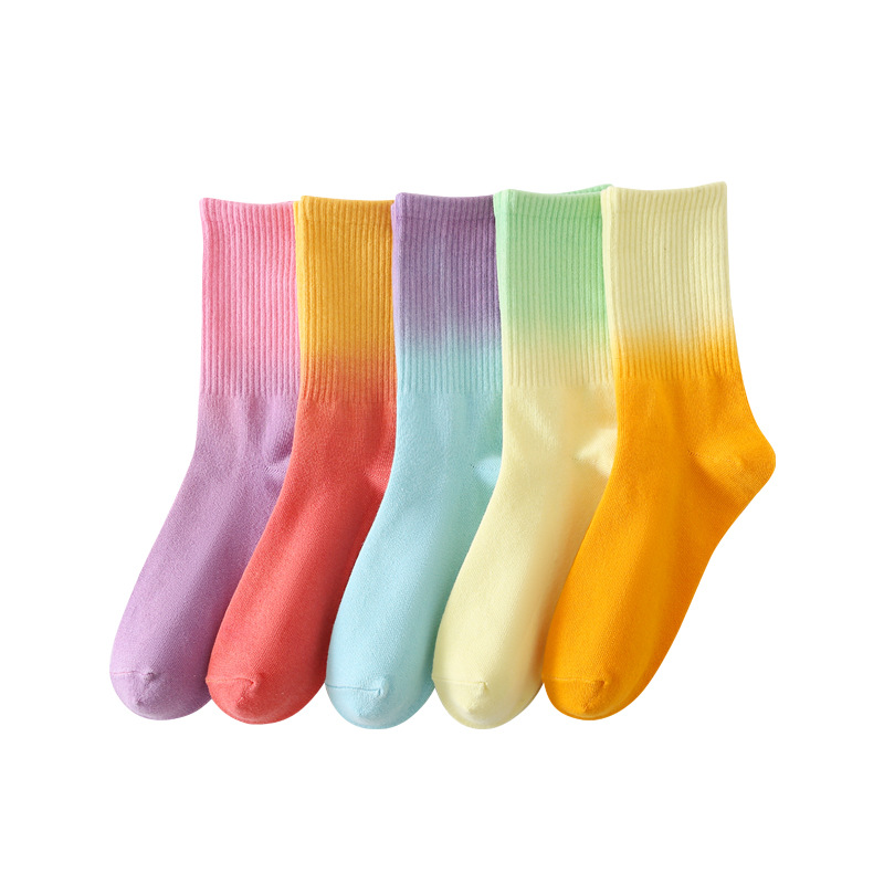 Picture of Women's socks autumn pure cotton deodorant autumn mid-calf Zhuji candy color tie-dyed tide socks wholesale source factory cotton socks