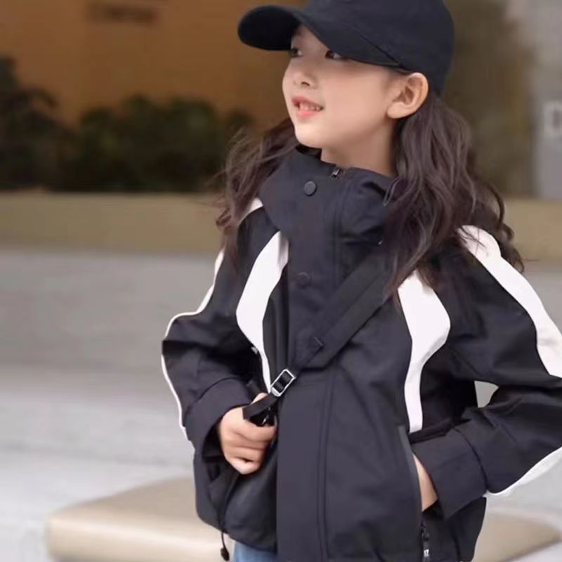 2024 New Style Middle and Large Children's Casual Coat Stylish Girls Autumn Children's Korean Style Outdoor Hooded Rush Clothes Fashionable