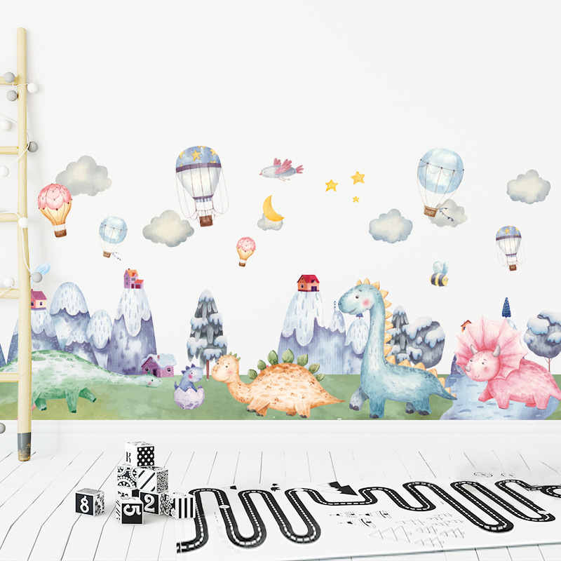 Watercolor animal skirting decorative stickers snow mountain Dinosaur stickers children's room kindergarten cartoon decorative wall stickers