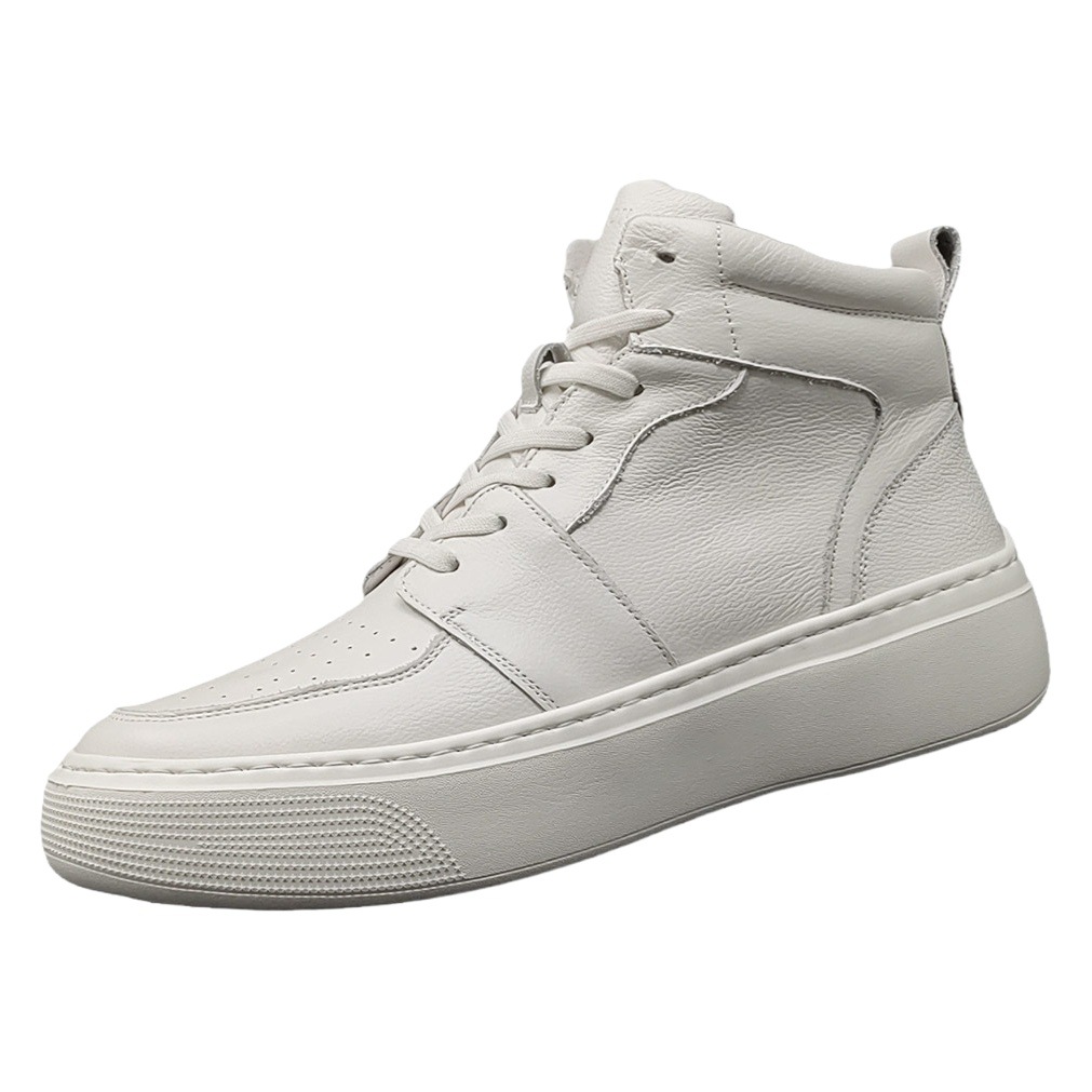 White Shoes Men's Trendy Shoes Genuine Leather Shoes All-match High-top Shoes Men's Casual Board Shoes European Station Men's Korean Style Trendy Shoes