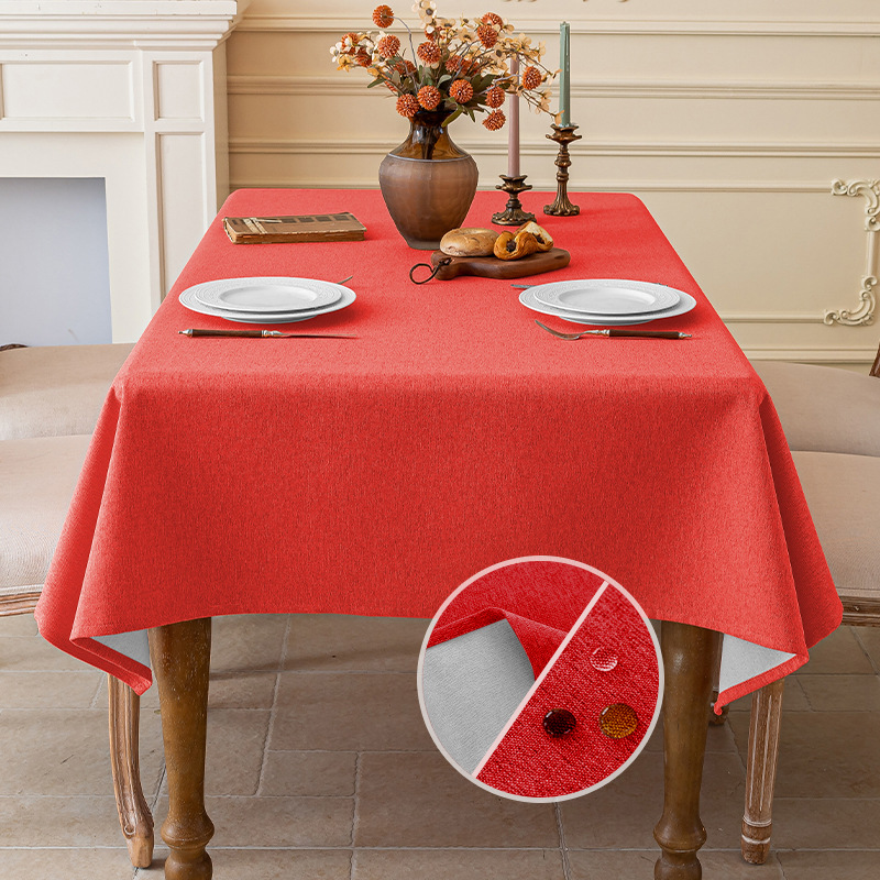 Picture of Imitation Cotton and Linen Fabric Tablecloth Waterproof Wash-Free Light Luxury High-Level Rectangular Coffee Table Cloth Non-Slip Desk Tablecloth Dustproof
