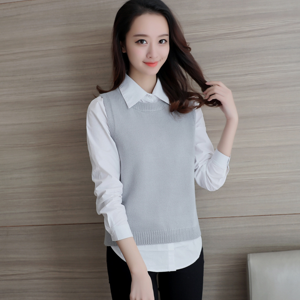 Vest Women's Autumn and Winter Outer Wear Autumn Korean-style Loose Sweater Short Student's V-neck Sleeveless Small Outer Wear Knitted Vest