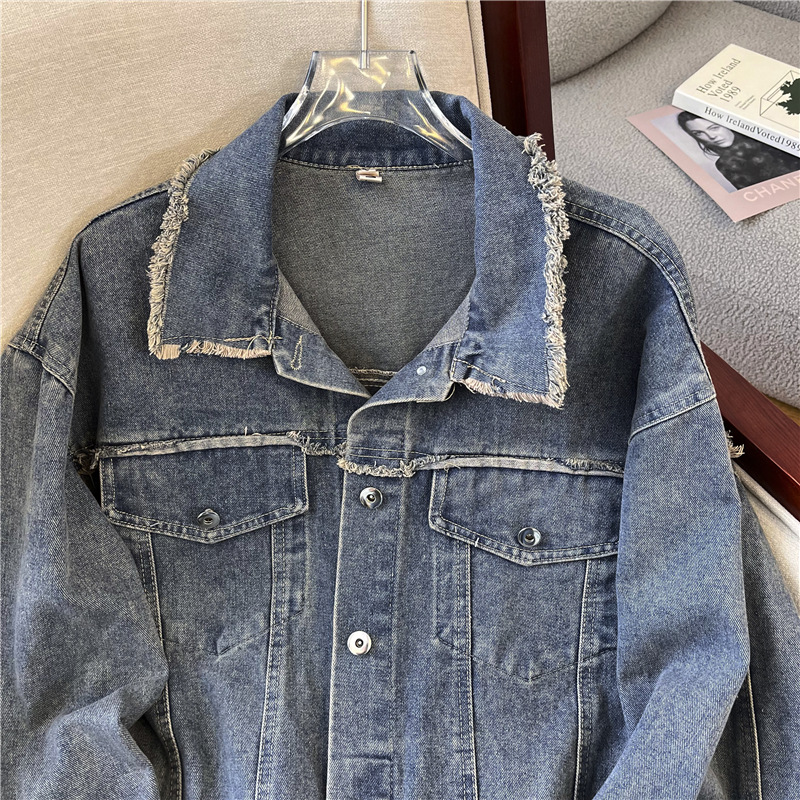 Picture of Vintage Rave Old Ripped Denim Coat Women's Spring and Autumn Loose Casual All-match Work Jacket Top Trendy Ins