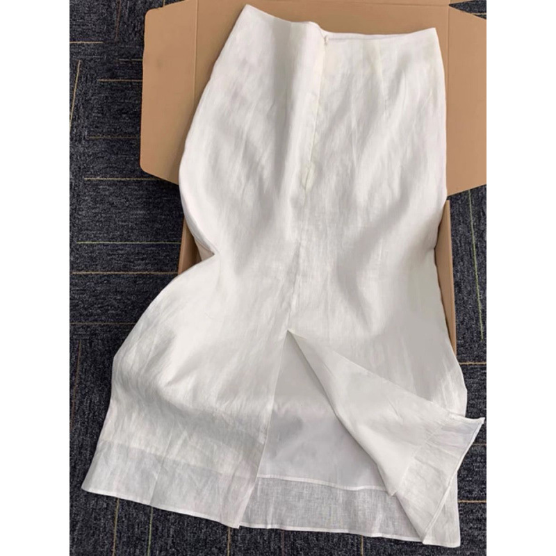 ~Good Things to Share! Laqianfeng White Classy Linen Ramie Skirt Women's Summer 2025 Straight Long Skirt