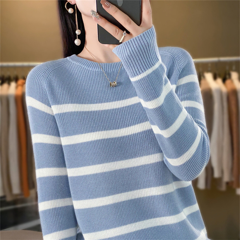 Picture of Striped women's 23 color matching round neck sweater cashmere sweater long sleeve new women's pullover bottoming loose autumn and winter knitted