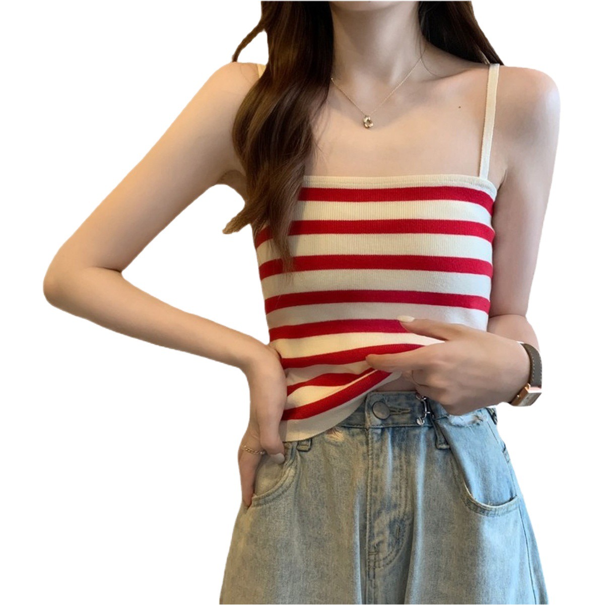 2023 New Summer Sports Camisole Women's Stripesd Inner Wear Sexy Sweet and Spicy Outer Wear Versatile Tube Top