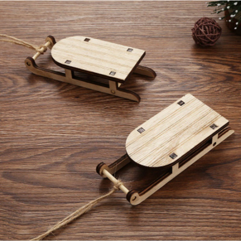 in stock Christmas Decoration Wooden Sleigh Holiday Assembled Home Mini Sleigh Desktop Pendant Crafts