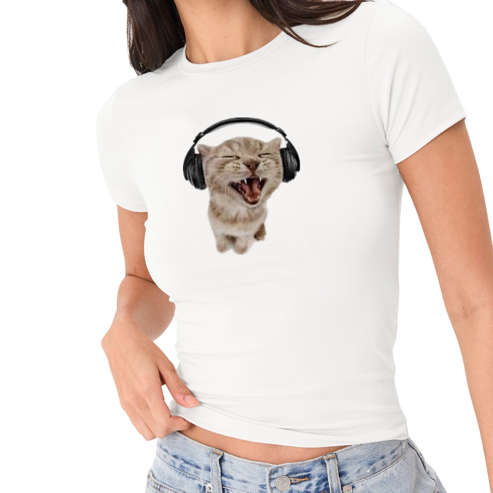 Picture of 2025 Summer European and American Style Cross-Border New Product Ladies Sexy Cat Print Short-Sleeved Slim Fit Int Shirt