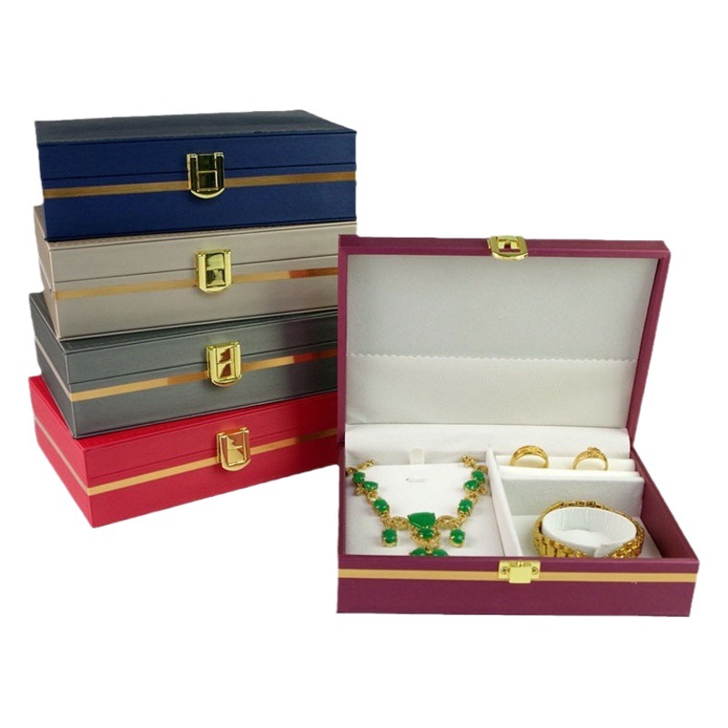 Brushed leather three gold jewelry box pendant bracelet necklace box jewelry packaging box gift box suit storage box
