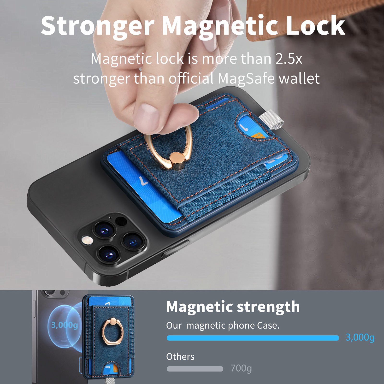Picture of Magnetic magsafe card holder back sticker strong magnetic multi-function mobile phone card holder card holder card coin holder hardware ring
