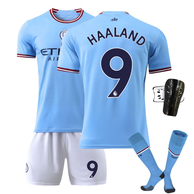 2223 Manchester City Home Kit No. 17 De Bruyne 9 Haaland 47 Foden 7 Sterling Jersey Fan Essential