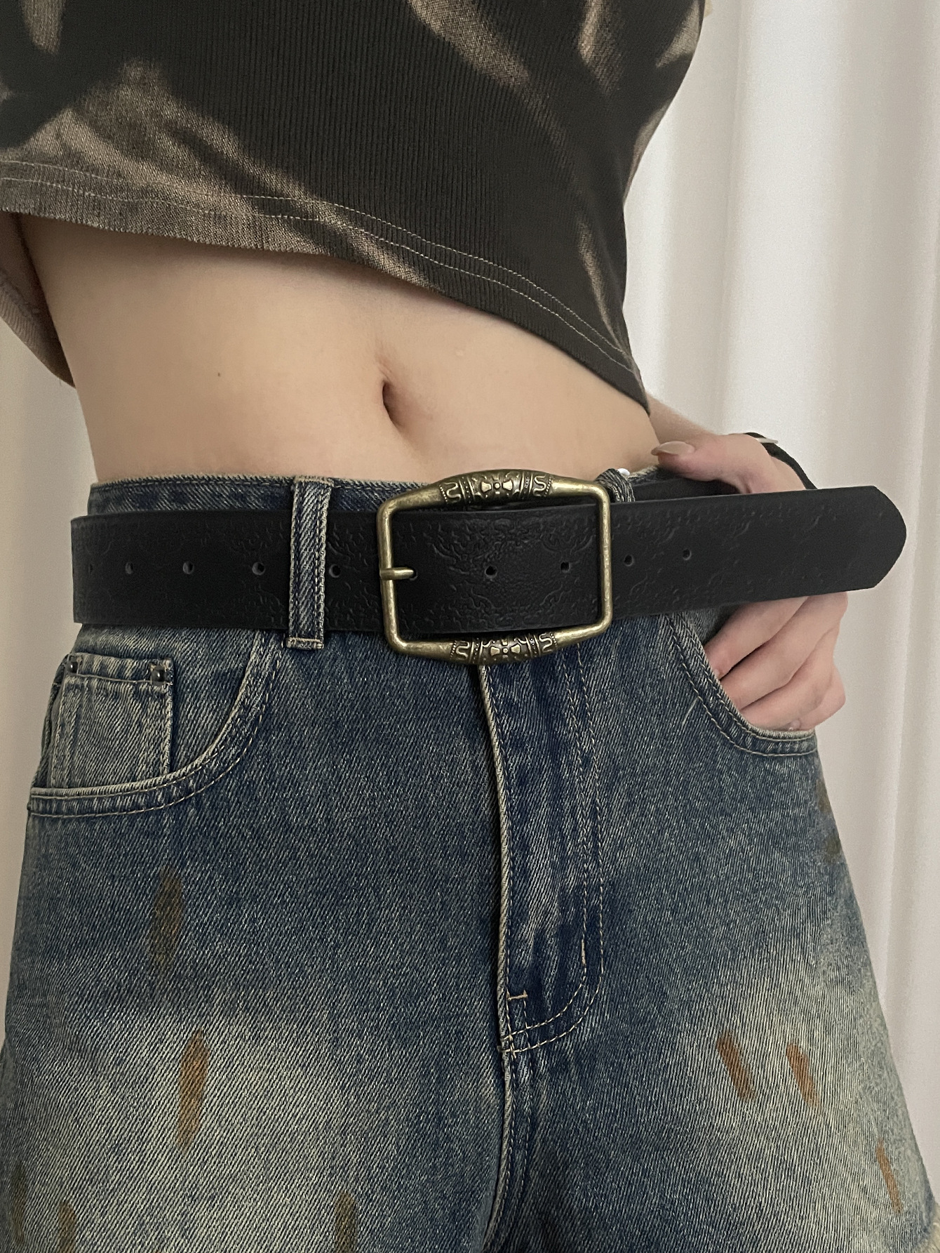 Picture of American Retro Y2K Belt Female Stylish Simple Ethnic Style Belt Versatile with Jeans Belt High-End Brown