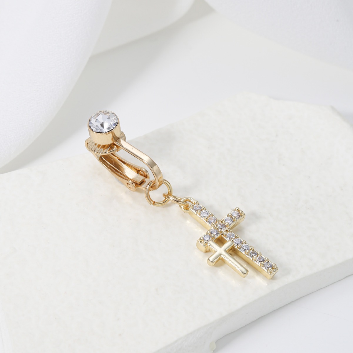 Picture of Cross-border Hot Sale European and American Personality Retro Cross Navel Clip Punch-free Inlay Zircon Design Navel Buckle Umbilical Ring