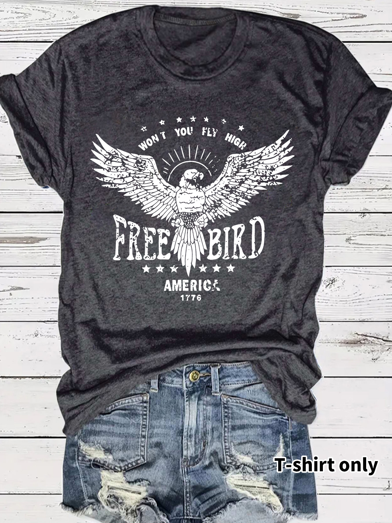 Amazon European and American Summer Women's Eagle Pattern Round Neck Short Sleeve Casual Fashion Foreign Trade Explosions T-shirt