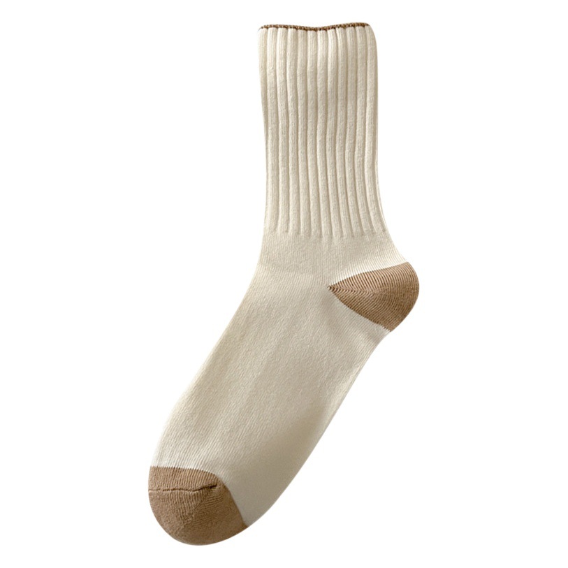 suxinaimin Little Red Book Ins Trendy Contrast Color Women's Spring and Autumn Japanese Style Simple White Stacked Socks Cotton Mid-tube Socks