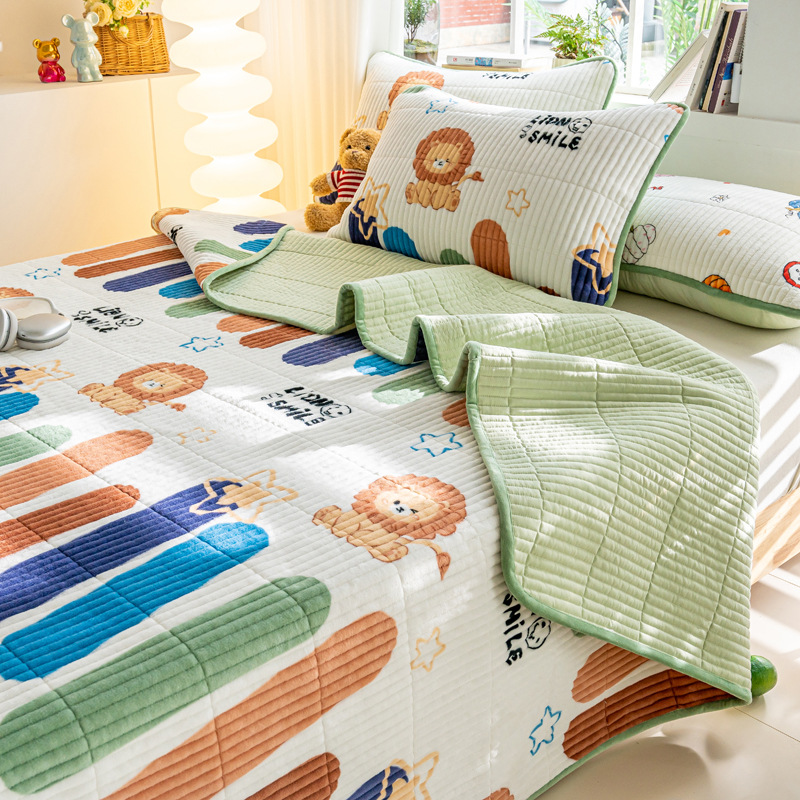Picture of Milk Velvet Bed Cover Three-Piece Set, Class a Maternal and Infant Grade, Autumn and Winter Single Quilted Non-Slip Bed Sheet, Coral Velvet Kang Cover, Thickened