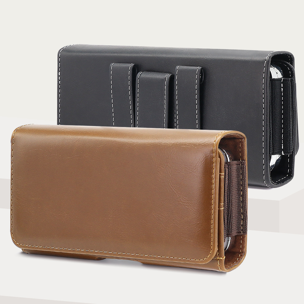 Belt Back Clip Mobile Phone Waist Bag Dual-machine Card Men's Waist Bag Magnetic Suction Leather Case Casual Universal Transverse Waist Bag