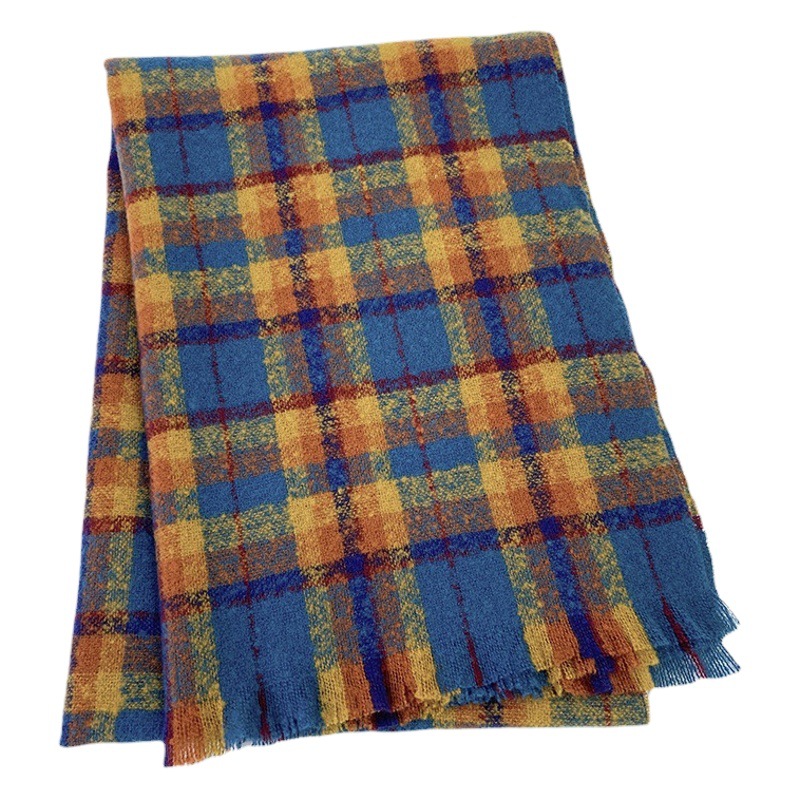 Plaid scarf women 2024 new winter South Korea retro Joker double-sided cashmere shawl Korean style scarf wholesale