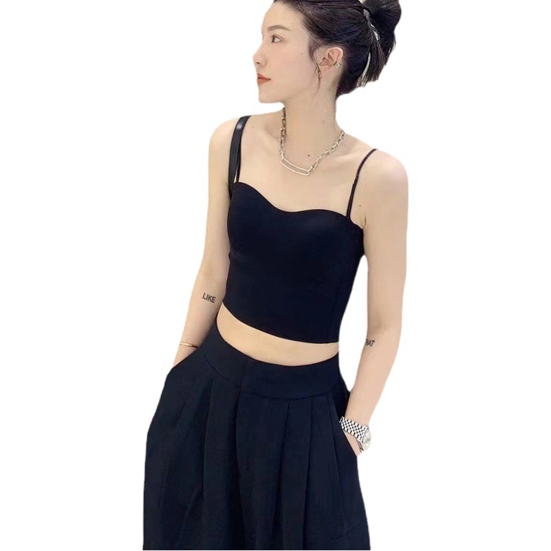 Ice Silk sling inner seamless Vest Women's latex chest pad one-piece hot girl outer wear beauty back solid color bottoming top