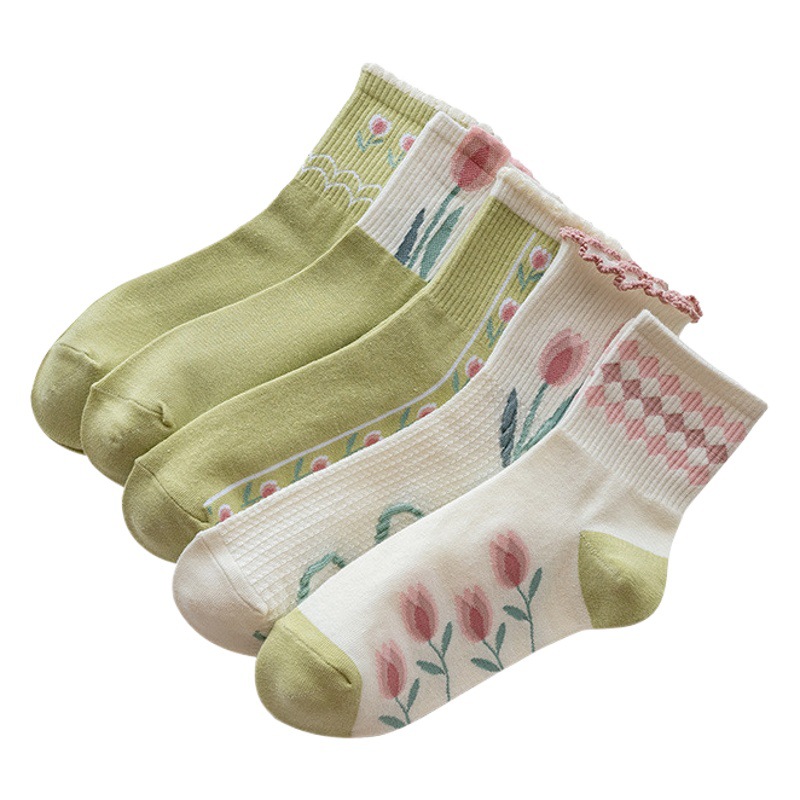 Three-dimensional Flower Bubble Mouth Small Flower Socks Women's Autumn Mid-season Socks Four-season Internet-famous Cute Japanese Lace Stockings