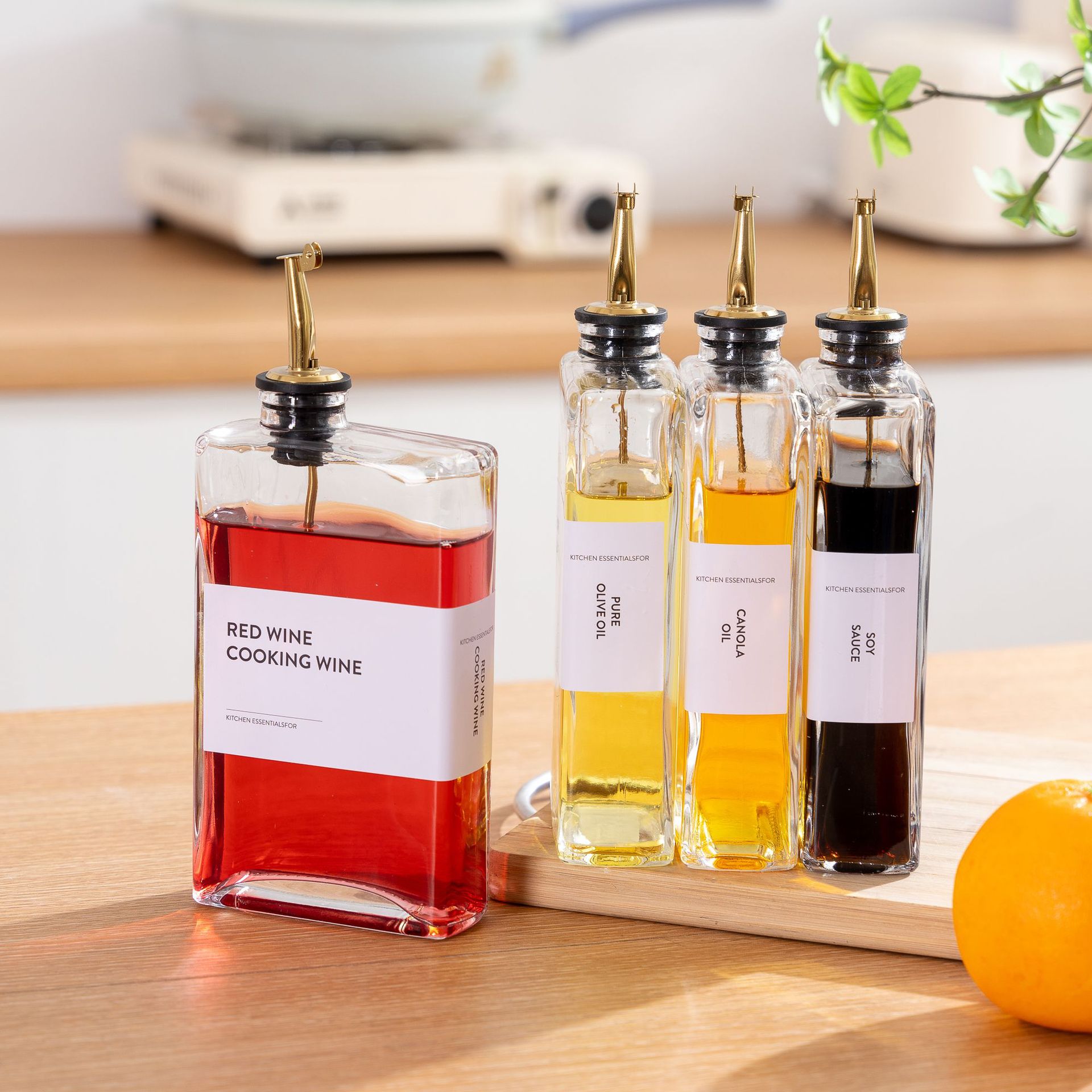 Cross-border transparent square automatic opening and closing stainless steel nozzle 500ml oil bottle olive oil kitchen cooking wine dispenser