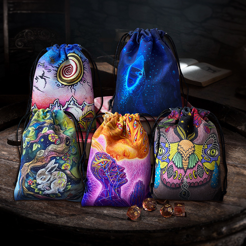 Color Flannel Bag Drawstring Double-sided Printed Cloth Bag Jewelry Bag Tarot Card Bag Crystal Stone Holiday Gift Bag