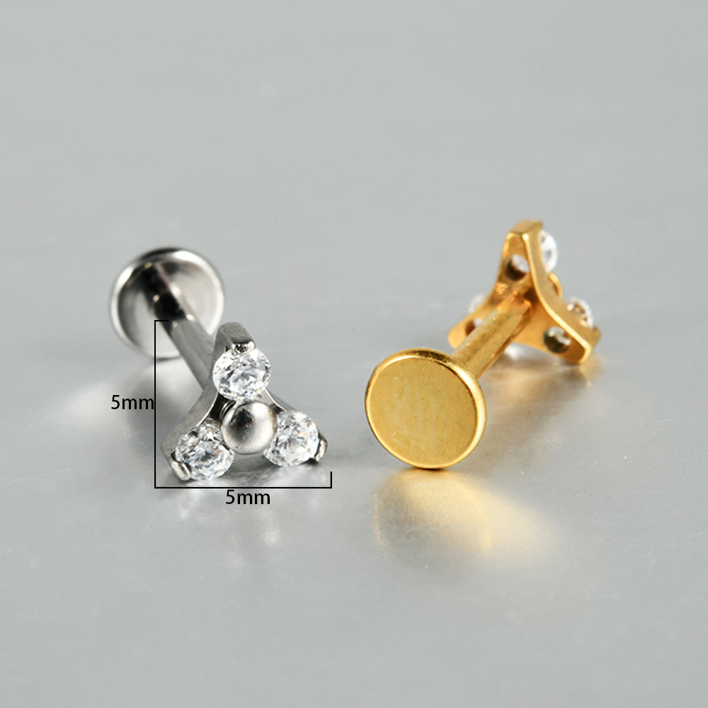 Picture of Cross-Border G23 Titanium Alloy Triangular Zirconium Lip Nail Triangular Flower Triangular Internal Thread Ear Bone Nail Piercing Jewelry