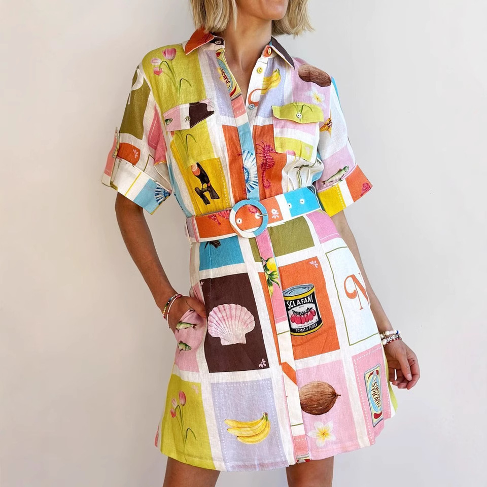 Europe and the United States cross-border 2024 new AliExpress independent station leisure fashion linen cardigan belt temperament Joker dress