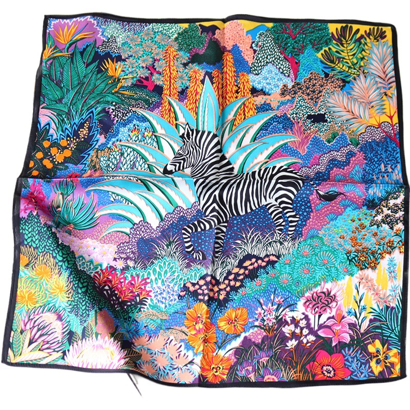 Jungle Zebra Plain Satin Silk New Fashion 55 Small Square Scarf Printed Joker Decorative Silk Scarf Scarf Hangzhou Wholesale