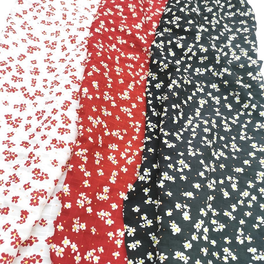 Small Floral Print Bubble Wrinkle Chiffon Printed Fabric Soft Breathable Dress Top Shirt DIY Fabric