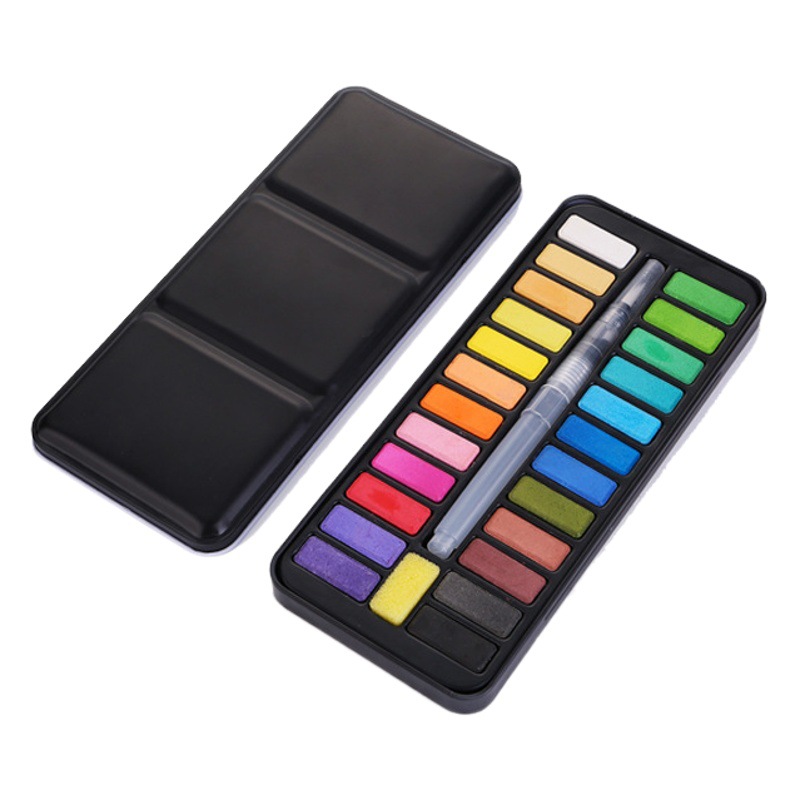 Bo Yi Xuan 24 Color Iron Box Environmental Protection Large Capacity Beginner DIY Portable Painting suit Solid Watercolor Pigment